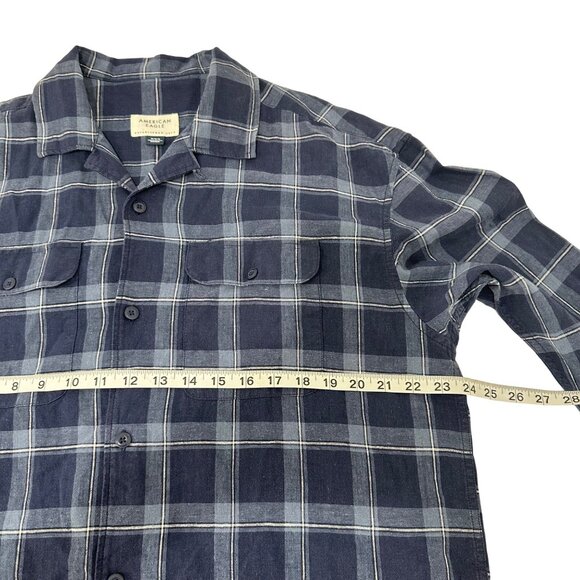 American Eagle Mens Navy Blue Plaid Button-Down Shirt SZ M Long Sleeve Cotton - Picture 7 of 10